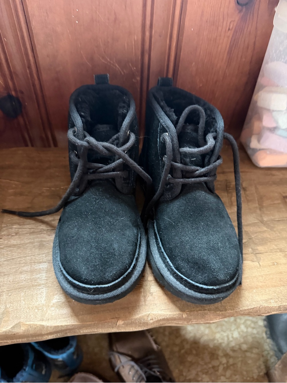 UGG Kids Black Suede Lace-Up Ankle Boots